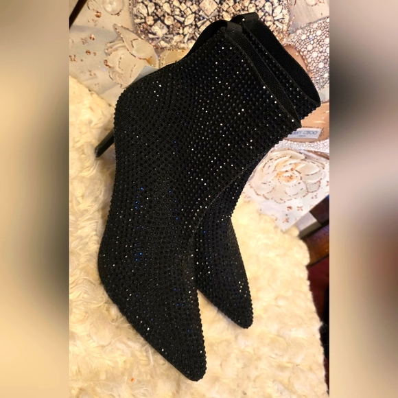 Womens Black Glitter Ankle Boots by BEBE Sz 7.5 NWT - Picture 1 of 7
